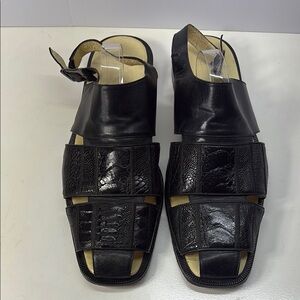 Black Leather Slingback Sandals with Square Toe